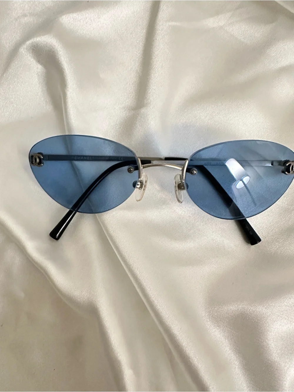 CHANEL🩵Rimless Oval Sunglasses - Blue Lenses with Silver Accents #104